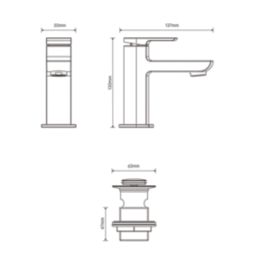 Aqualisa Downtown Chrome 130mm Standard Lever Mono Basin Pillar Tap  With Clicker Waste