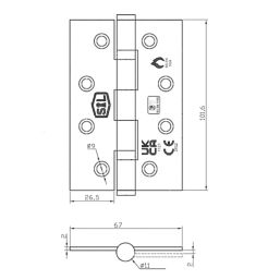 Smith & Locke  Satin Stainless Steel Grade 7 Fire Rated Ball Bearing Door Hinges 102mm x 67mm 2 Pack