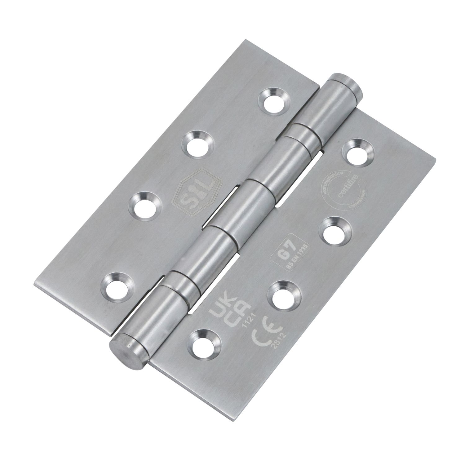 Smith & Locke Satin Stainless Steel Grade 7 Fire Rated Ball Bearing Door Hinges 102mm x 67mm 2 Pack (355PX)