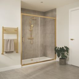 Essentials Framed Rectangular Sliding Shower Door Brushed Brass 1200mm x 1850mm
