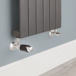 Flomasta  1/2" x 15mm Black/Chrome Angled & L/S Modern Thermostatic Radiator Valve & Lockshield