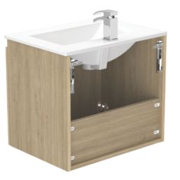 Newland  Double Door Wall-Mounted Vanity Unit with Basin Effect Natural Oak 600mm x 450mm x 540mm