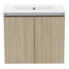 Newland  Double Door Wall-Mounted Vanity Unit with Basin Effect Natural Oak 600mm x 450mm x 540mm