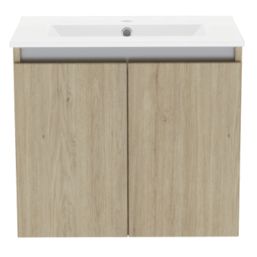 Newland  Double Door Wall-Mounted Vanity Unit with Basin Effect Natural Oak 600mm x 450mm x 540mm
