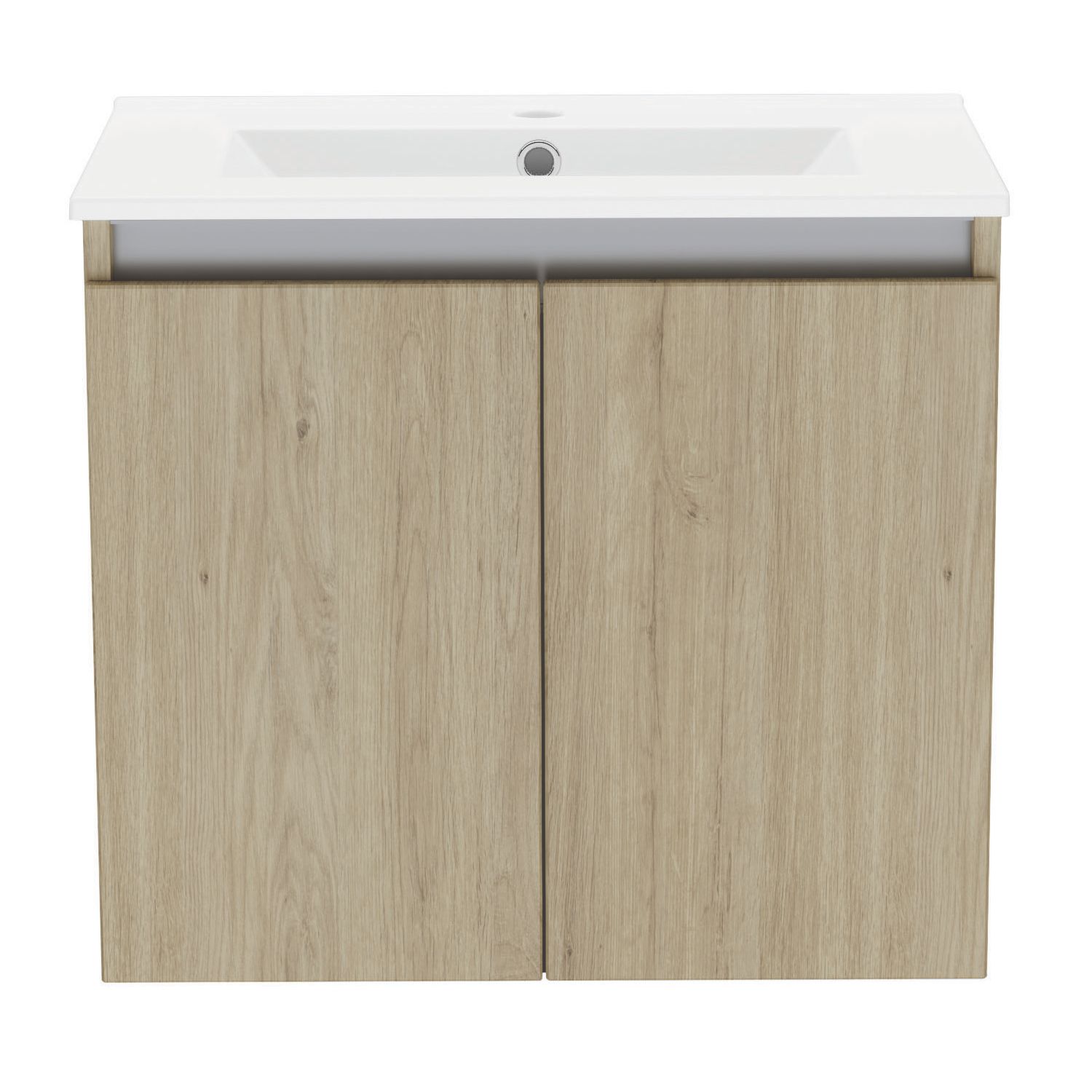 Newland Double Door Wall-Mounted Vanity Unit with Basin Effect Natural Oak 600mm x 450mm x 540mm (356RN)