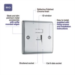 British General Nexus Metal 1-Gang RJ45 Ethernet Socket Polished Chrome