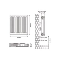 Flomasta 600mm x 500mm 1622BTU White Type 11 Convector Radiator