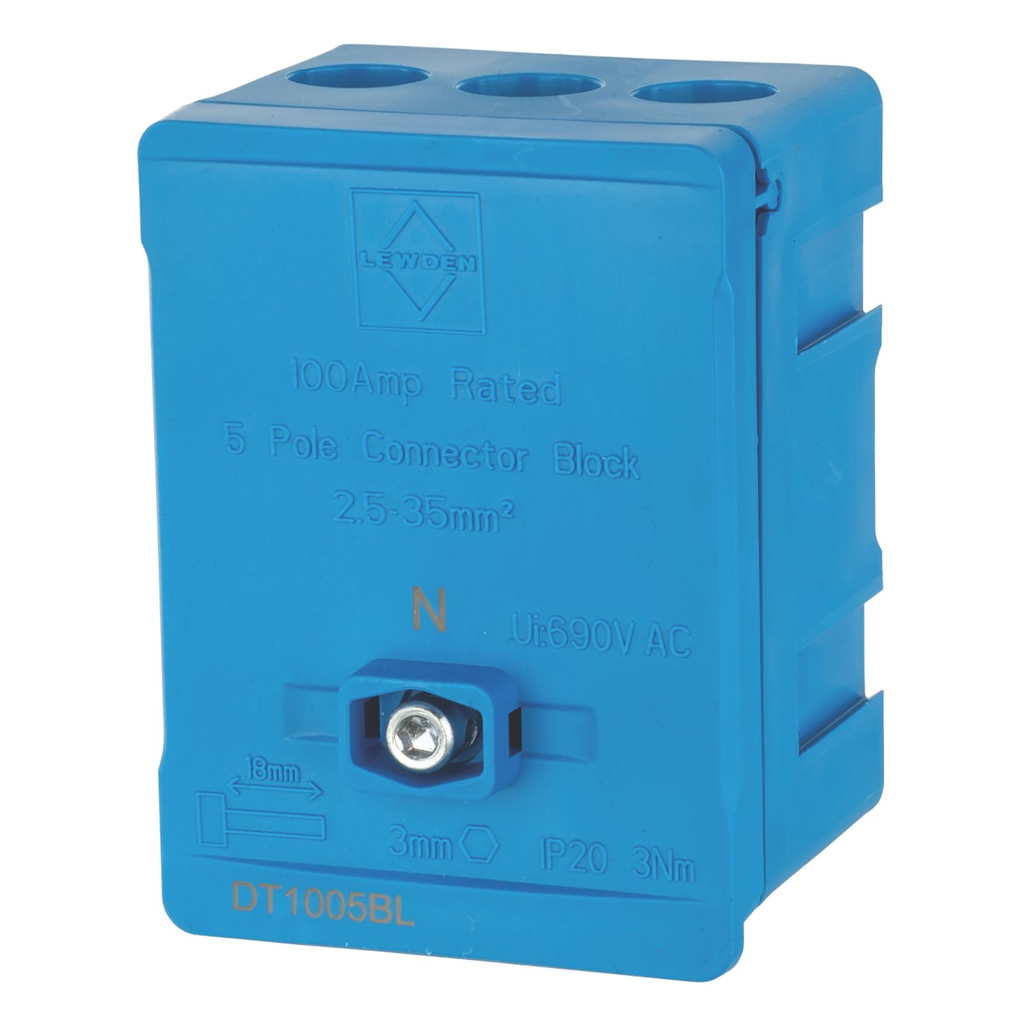 Lewden 100A 5-Way 2.5-35mm² Connector Block Blue (356YM)