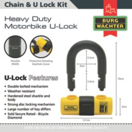 Burg-Wachter Hardened Steel Heavy Duty Security Kit:  Chain, Motorbike Lock & Anchor  1m x 12mm
