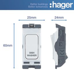 Hager Sollysta WMGSDP2/DW 20A Grid 2-Pole Dishwasher Switch White