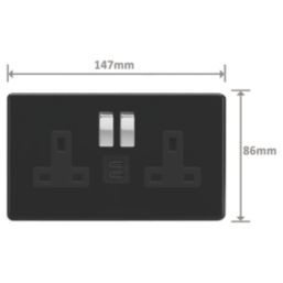 Varilight  13A 2-Gang SP Switched Socket + 3A 45W 2-Outlet Type C USB Charger Jet Black with Black Inserts