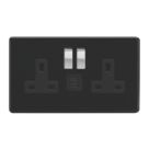 Varilight  13A 2-Gang SP Switched Socket + 3A 45W 2-Outlet Type C USB Charger Jet Black with Black Inserts