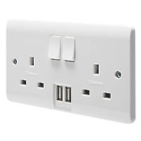 Crabtree Instinct 13A 2-Gang DP Switched Socket + 2.1A 2-Outlet Type A USB Charger White
