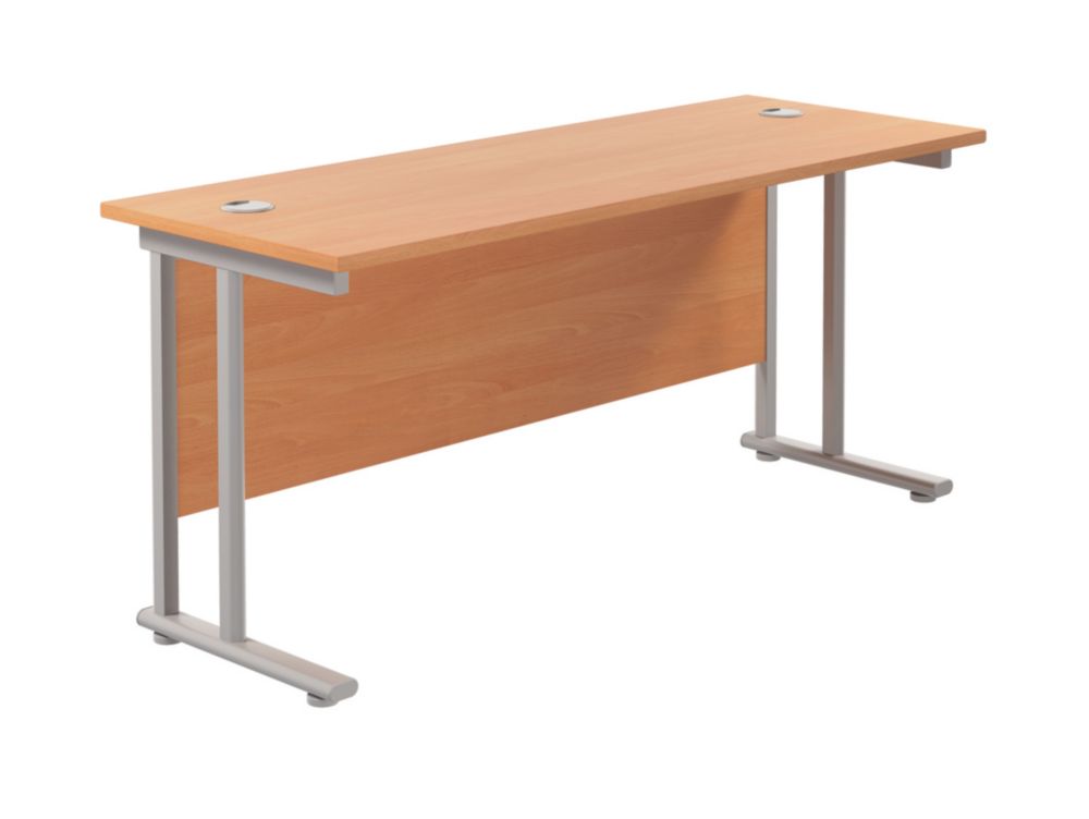 TC Group Aztec Twin Upright Rectangular Office Desk Beech/Silver 1600mm ...