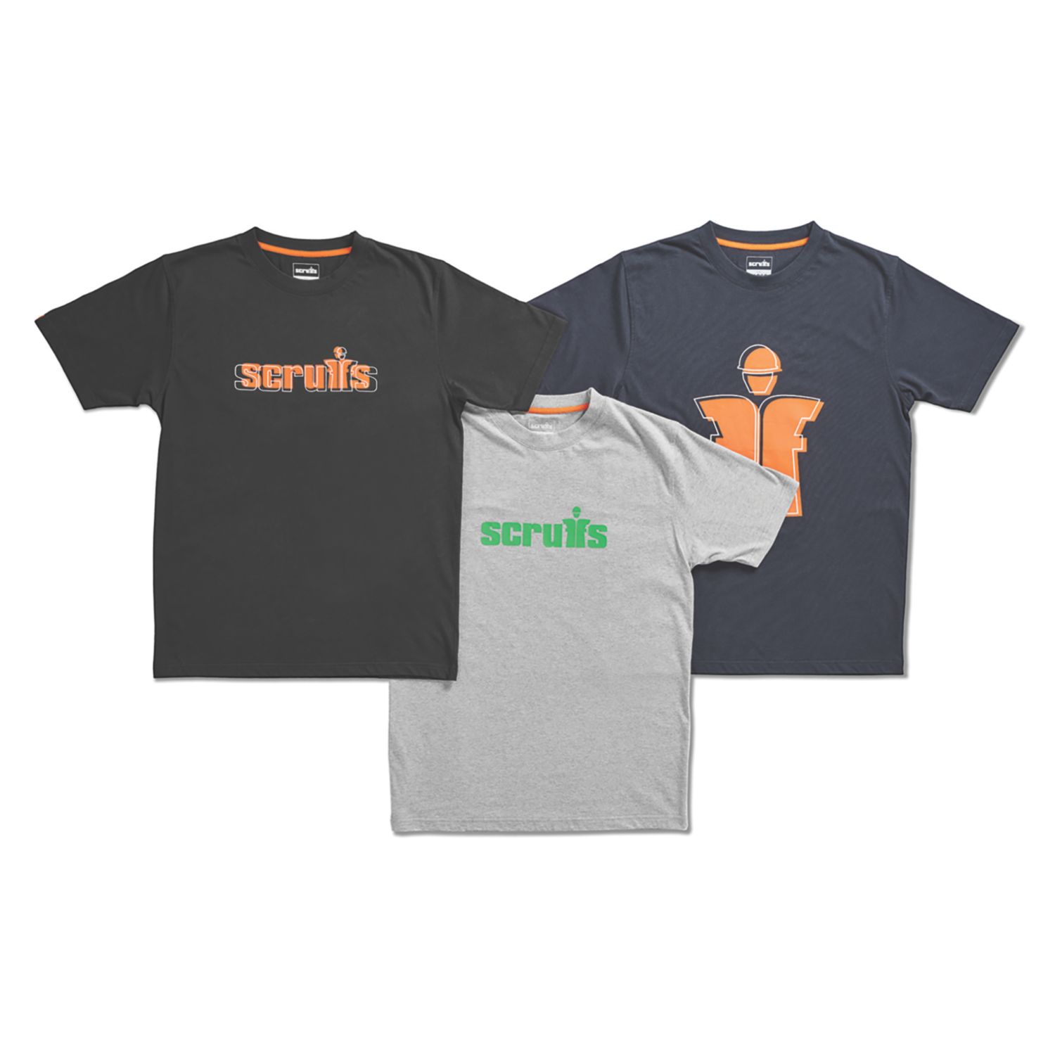 Scruffs Houghton Worker Short Sleeve T-Shirts Grey / Navy / Black Large 44" Chest 3 Pack (357YW)