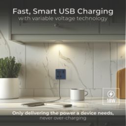 British General Evolve 13A 1-Gang SP Switched Socket + 3A 18W 2-Outlet Type A & C USB Charger Blue with Black Inserts