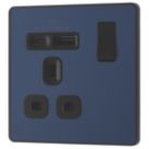 British General Evolve 13A 1-Gang SP Switched Socket + 3A 18W 2-Outlet Type A & C USB Charger Blue with Black Inserts