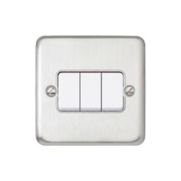 MK Contoura 10A 3-Gang 2-Way Switch  Brushed Stainless Steel with White Inserts