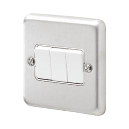 MK Contoura 10A 3-Gang 2-Way Switch  Brushed Stainless Steel with White Inserts