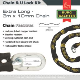 Burg-Wachter Hardened Steel Heavy Duty Security Kit: Chain, Lock & Ground Anchor 3m x 10mm
