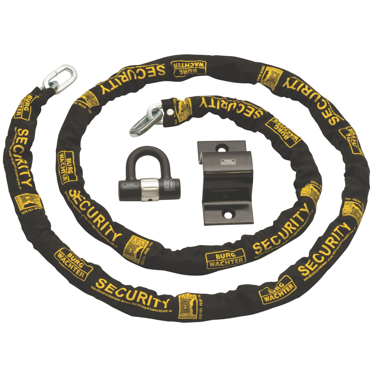 Burg-Wachter Hardened Steel Heavy Duty Security Kit: Chain, Lock & Ground Anchor 3m x 10mm (358YY)