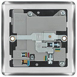 LAP  13A 1-Gang SP Switched Socket + 2.1A 10.5W 2-Outlet Type A USB Charger Brushed Stainless Steel with Black Inserts