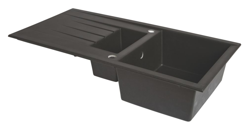 1.5 Bowl Plastic & Resin Kitchen Sink & Drainer Black Reversible 1000mm x  500mm - Screwfix