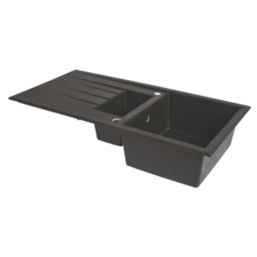 1.5 Bowl Plastic & Resin Kitchen Sink & Drainer Black Reversible 1000 x 500mm