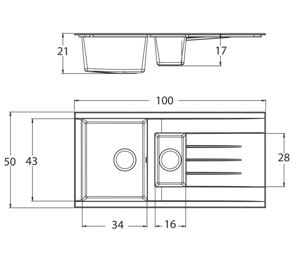 1.5 Bowl Plastic & Resin Kitchen Sink & Drainer Black Reversible 1000mm x  500mm - Screwfix