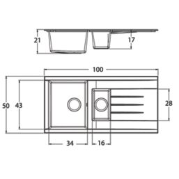 1.5 Bowl Plastic & Resin Kitchen Sink & Drainer White Reversible 1000mm x  500mm - Screwfix