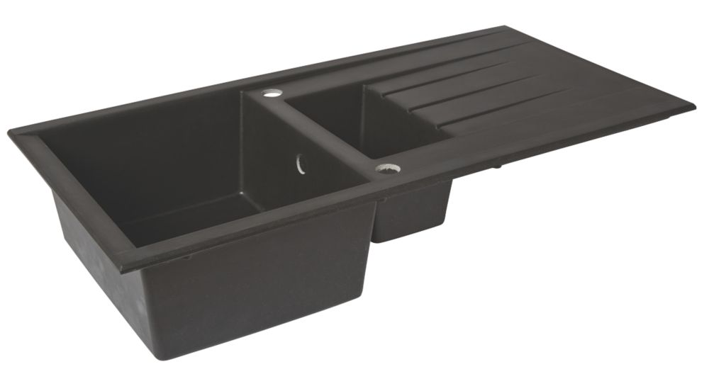 1.5 Bowl Plastic & Resin Kitchen Sink & Drainer Black Reversible 1000mm x 500mm