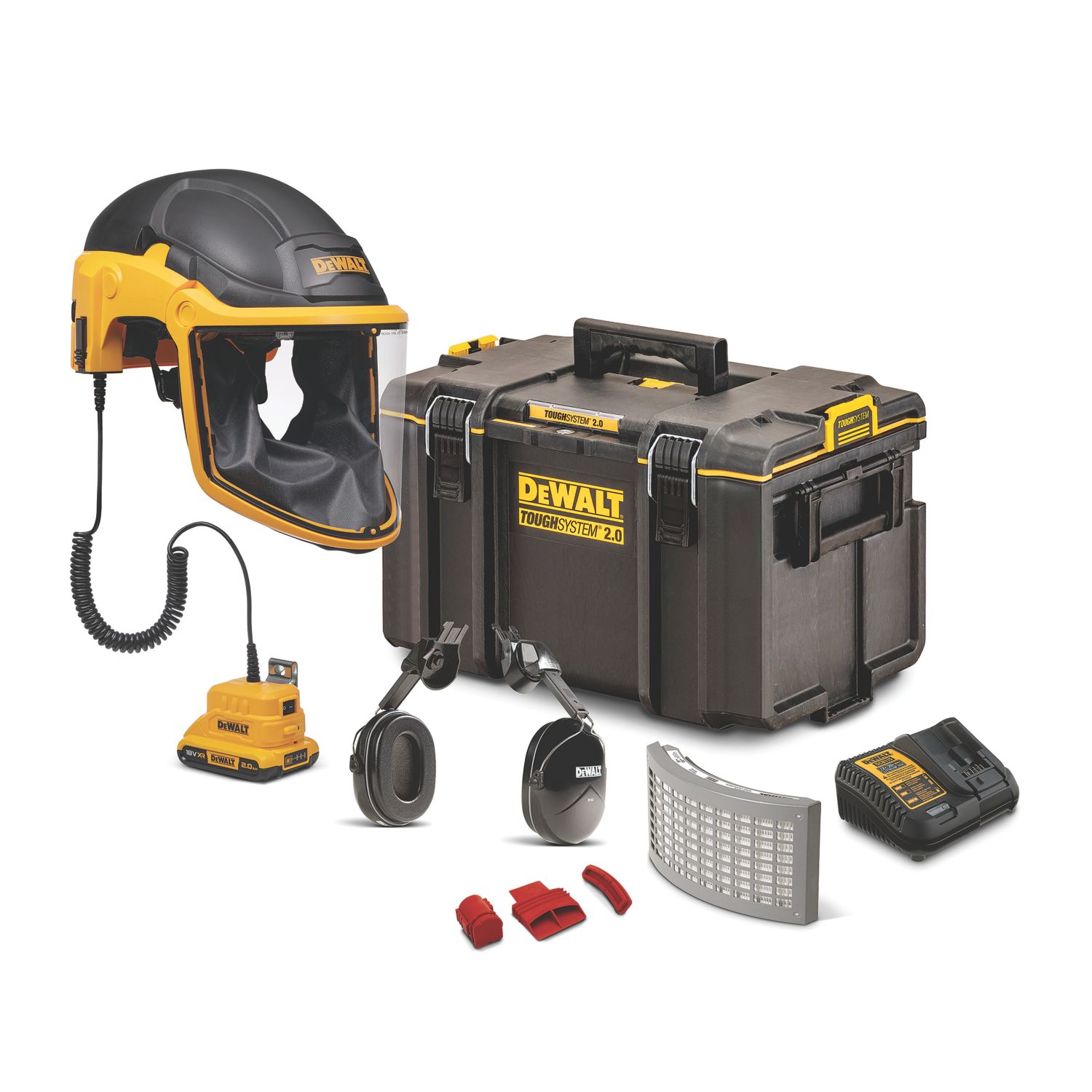 DEWALT One Size 18V 1 x 2Ah Li-Ion XR P3 Powered Air Purifying Respirator with Hard Hat, Filters & Hearing Defenders (359CM)