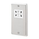 MK Contoura 2-Gang Dual Voltage Shaver Socket 115/230V Brushed Stainless Steel with White Inserts