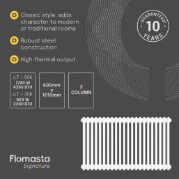 Flomasta 600mm x 1010mm 4366BTU White Horizontal 3 Column Radiator