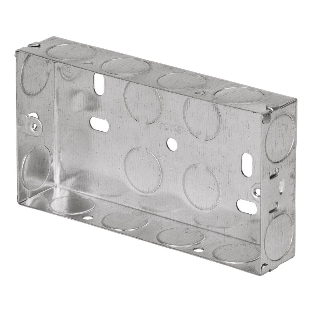 Tower 2-Gang Galvanised Steel Knockout Back Box 25mm - Screwfix