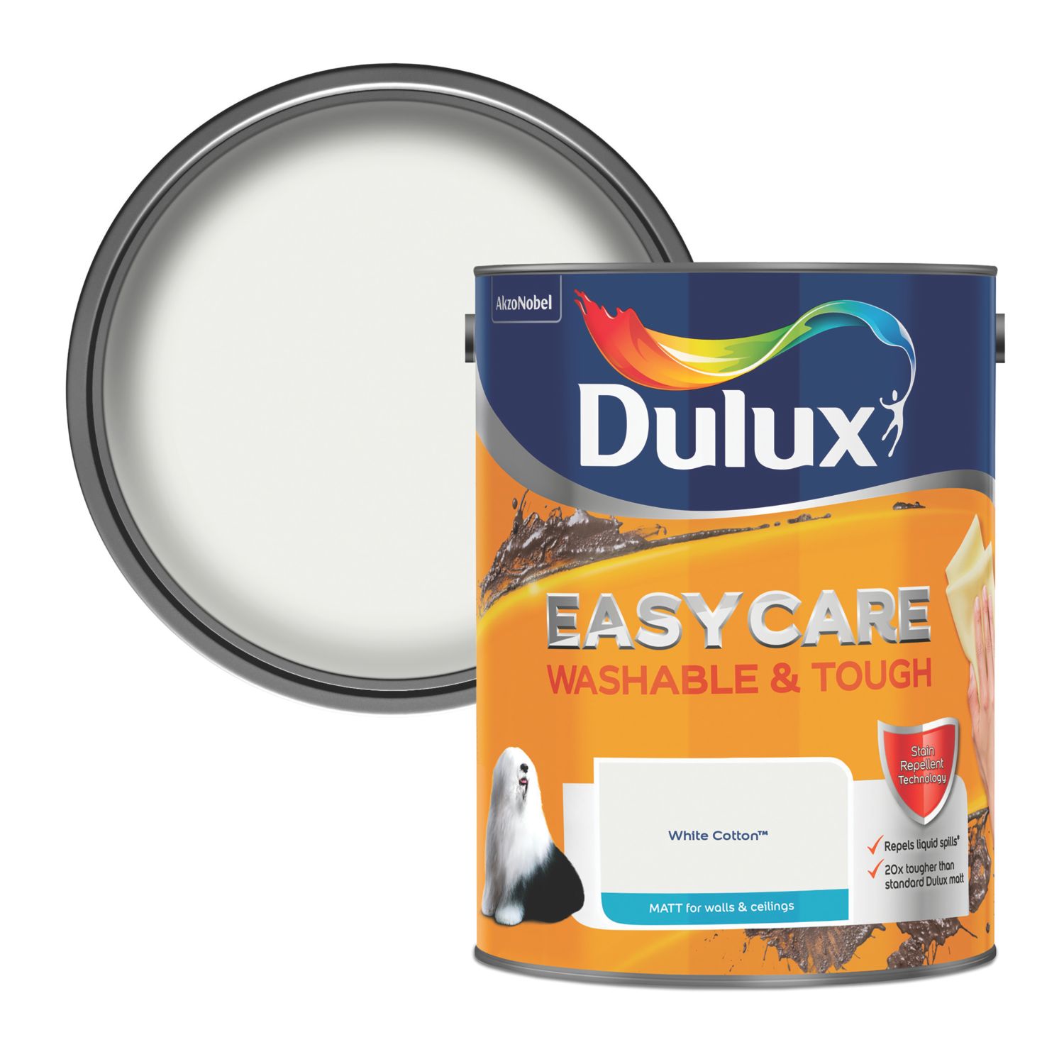 Dulux EasyCare Washable & Tough 5Ltr White Cotton Matt Emulsion Paint (360AX)