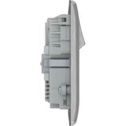 British General Nexus Metal 13A 2-Gang SP Switched Socket + 3.25A 22W 2-Outlet Type C USB Charger Brushed Steel with Grey Inserts
