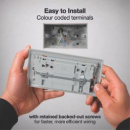 British General Nexus Metal 13A 2-Gang SP Switched Socket + 3.25A 22W 2-Outlet Type C USB Charger Brushed Steel with Grey Inserts