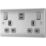 British General Nexus Metal 13A 2-Gang SP Switched Socket + 3.25A 22W 2-Outlet Type C USB Charger Brushed Steel with Grey Inserts