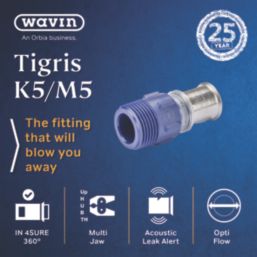 Wavin Tigris K5 Multi-Layer Composite Press-Fit Adapting Male Coupler 1" x 25mm 10 Pack