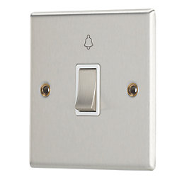 Contactum Iconic 10AX 1-Gang 1-Way Retractive Bell Switch Brushed Steel with White Inserts