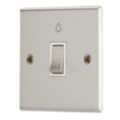 Contactum Iconic 10AX 1-Gang 1-Way Retractive Bell Switch Brushed Steel with White Inserts