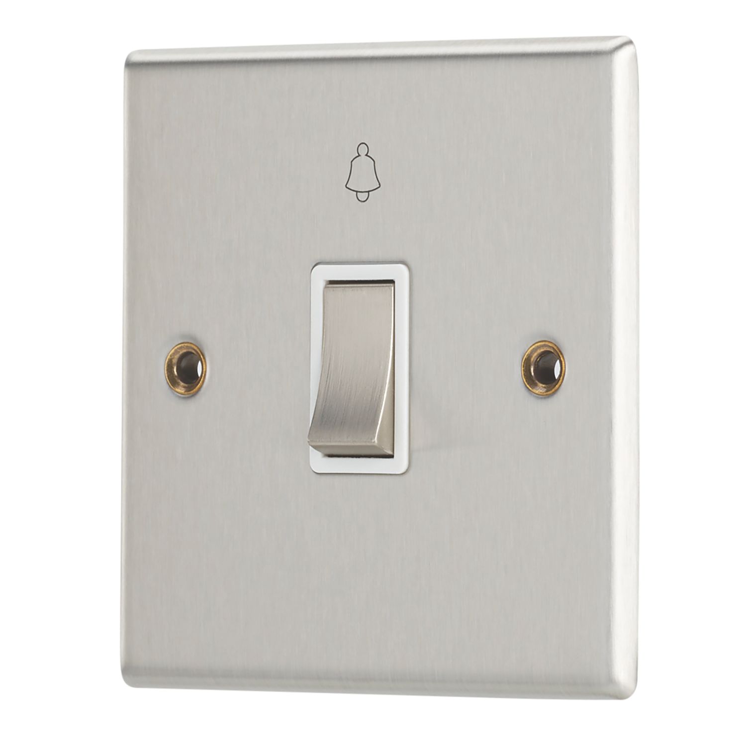 Contactum Iconic 10AX 1-Gang 1-Way Retractive Bell Switch Brushed Steel with White Inserts (360RR)