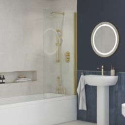 Iowa HP/Combi Flexible Concealed Brushed Brass Thermostatic Round Concealed Shower Mixer with Riser Handset & Overhead Outlet
