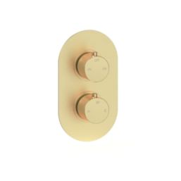 Iowa HP/Combi Flexible Concealed Brushed Brass Thermostatic Round Concealed Shower Mixer with Riser Handset & Overhead Outlet