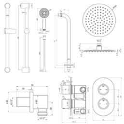 Iowa HP/Combi Flexible Concealed Brushed Brass Thermostatic Round Concealed Shower Mixer with Riser Handset & Overhead Outlet
