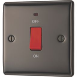 British General Nexus Metal 45A 1-Gang DP Cooker Switch Black Nickel with LED