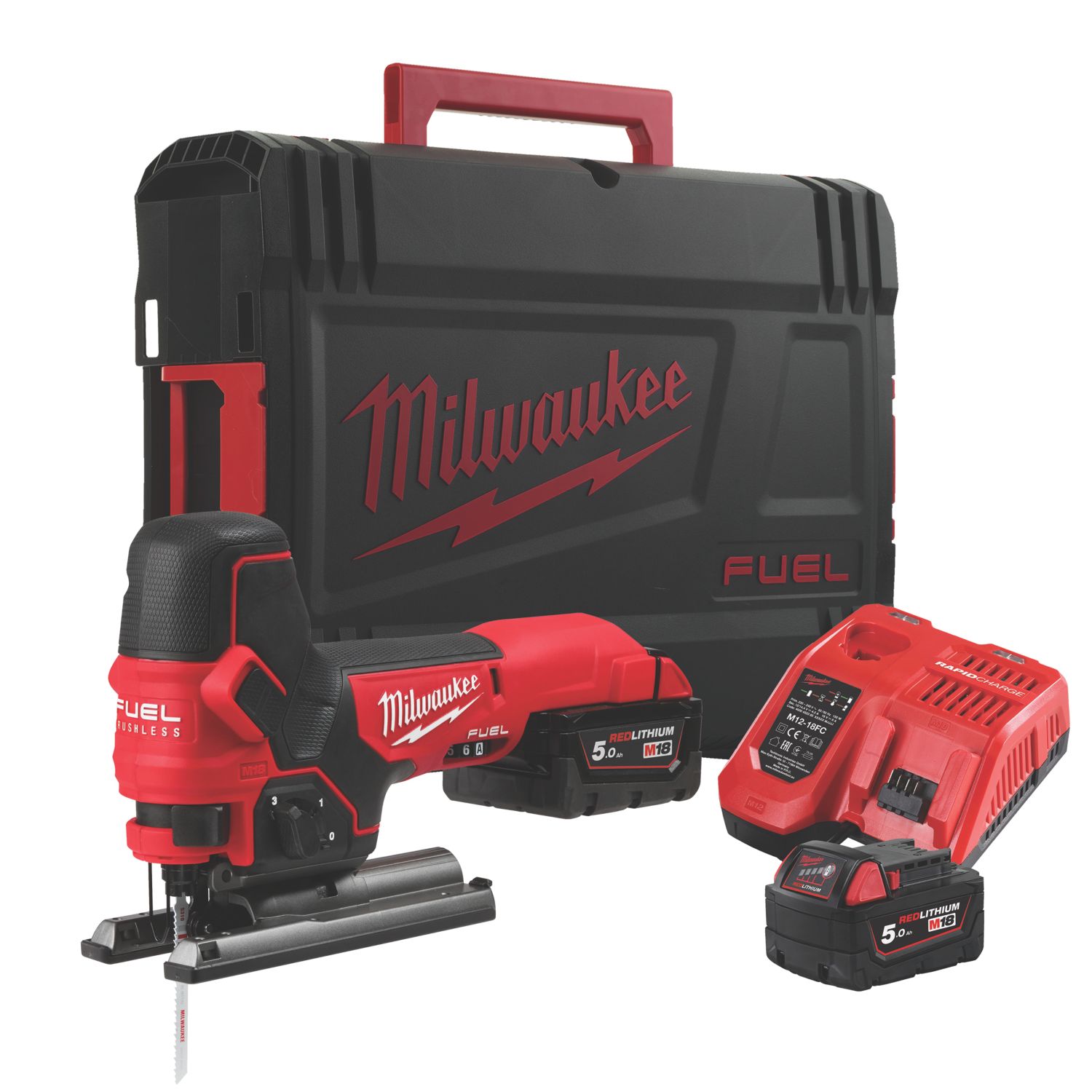 Milwaukee M18 FBJS-502X FUEL 18V 2 x 5.0Ah Li-Ion RedLithium Brushless Cordless Body-Grip Jigsaw (362HP)