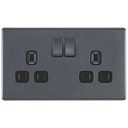 LAP  13A 2-Gang DP Switched Power Socket Slate Grey  with Black Inserts 5 Pack