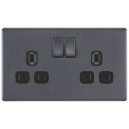 LAP  13A 2-Gang DP Switched Power Sockets Slate Grey  with Black Inserts 5 Pack